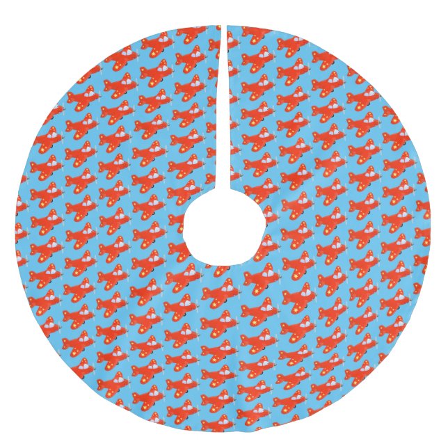 Jupon De Sapin En Polyester Brossé Caricature de vol d'avion rouge mignon (Devant)