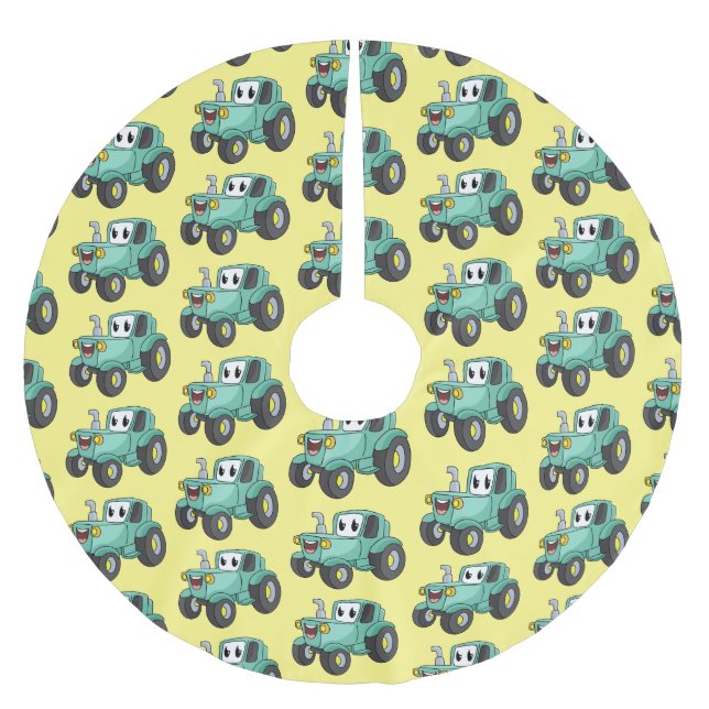 Jupon De Sapin En Polyester Brossé Caricature joli tracteur vert joyeux (Devant)