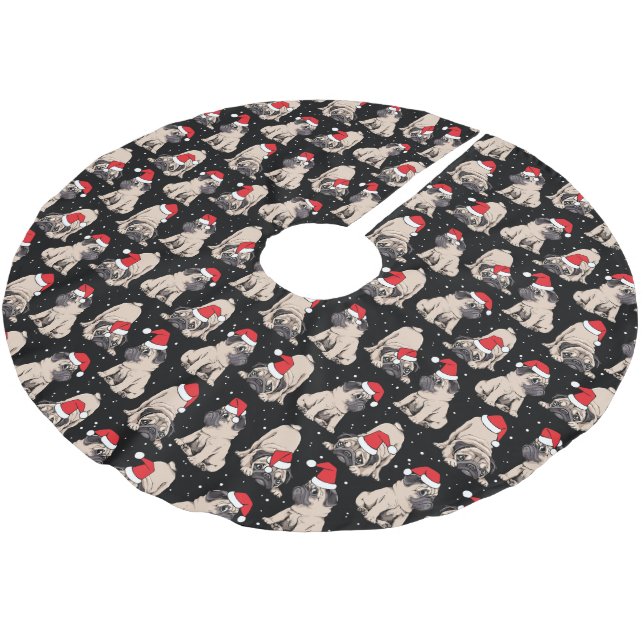 Jupon De Sapin En Polyester Brossé Carlins en Santa Hats Motif de Noël (Angle)