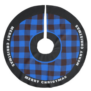 Jupon De Sapin En Polyester Brossé Carreaux de bœuf bleus et noirs, Joyeux Noël