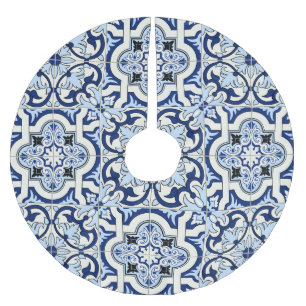 Jupon De Sapin En Polyester Brossé Carreaux marocains : Bleus Motifs magnifiques.