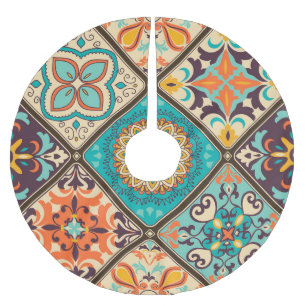 Jupon De Sapin En Polyester Brossé Carrelage en patchwork coloré : Motifs islamiques.