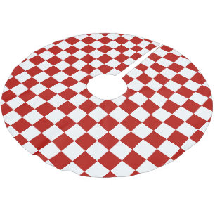 Jupon De Sapin En Polyester Brossé Carrés à damier rouge blanc géométrique rétro