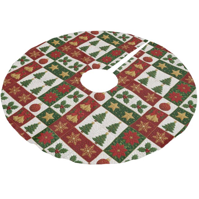 Jupon De Sapin En Polyester Brossé Carrés de courtepointe de Noël (Angle)