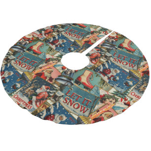 Jupon De Sapin En Polyester Brossé Cartes de Noël Rétro Vintage Collage