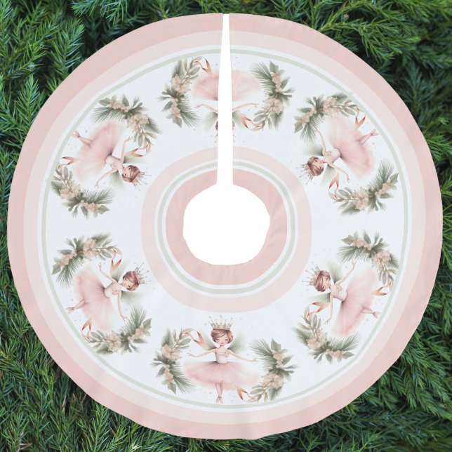 Jupon De Sapin En Polyester Brossé Casse-noix Ballerina Ballet rose Élégant (Nutcracker Ballerina Ballet Pink Elegant Brushed Polyester Tree Skirt)