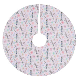 Jupon De Sapin En Polyester Brossé Casse-noix rose, pain d'épices et neigeurs