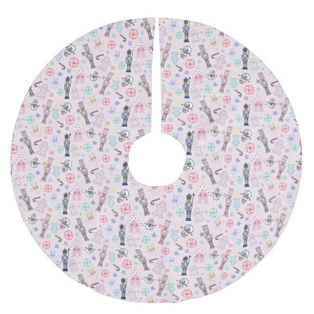 Jupon De Sapin En Polyester Brossé Casse-noix rose, pain d'épices et neigeurs (Devant)