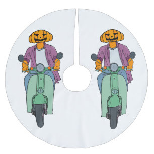 Jupon De Sapin En Polyester Brossé Cavalier Citrouille sur Scooter Menthe