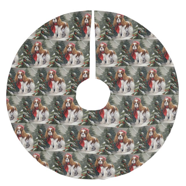 Jupon De Sapin En Polyester Brossé Cavalier King Charles Spaniel Noël Chien (Devant)