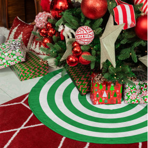 Jupon De Sapin En Polyester Brossé Cercles concentriques verts et blancs Kelly