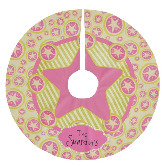 Jupon De Sapin En Polyester Brossé Cercles, étoiles, bandes Jupe d'arbre personnalisé (Devant)