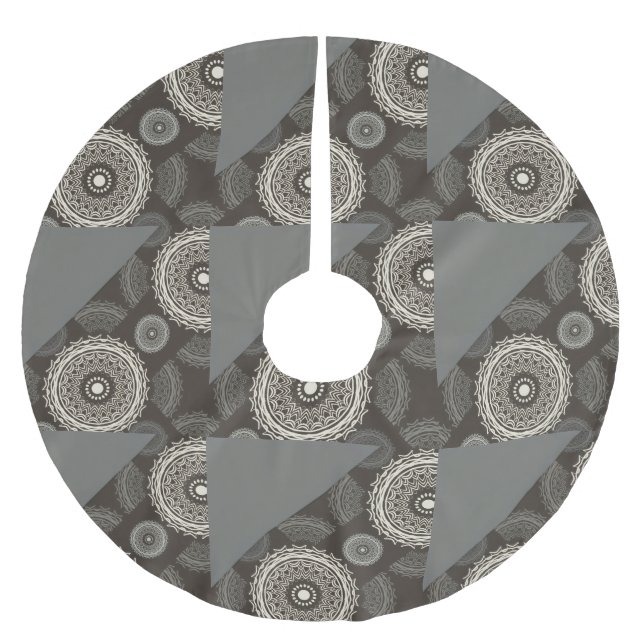 Jupon De Sapin En Polyester Brossé Cercles Gris Argent Abstrait (Devant)