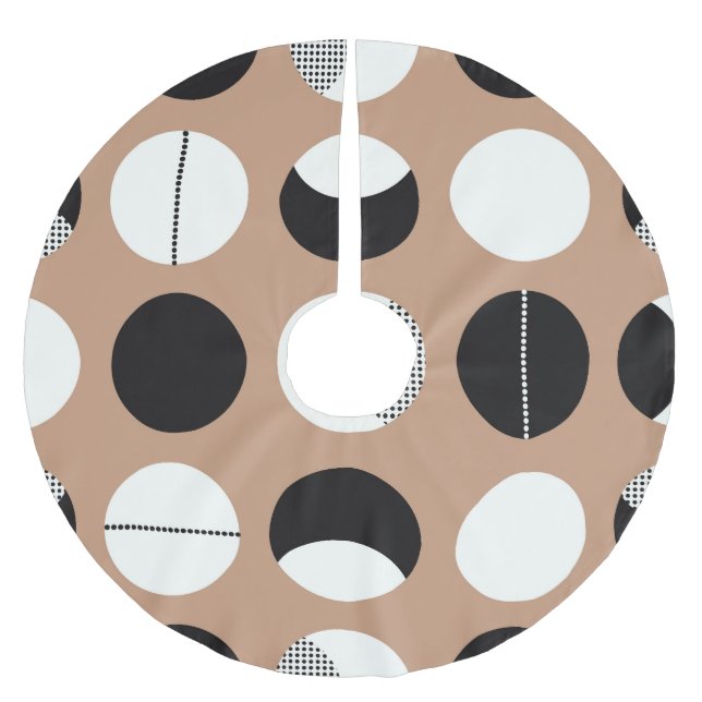 Jupon De Sapin En Polyester Brossé Cercles noirs, blancs, arrière - plans bruns. (Devant)
