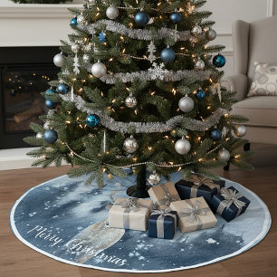Jupon De Sapin En Polyester Brossé Cerf aquarelle et Noël personnalisé sur neige 