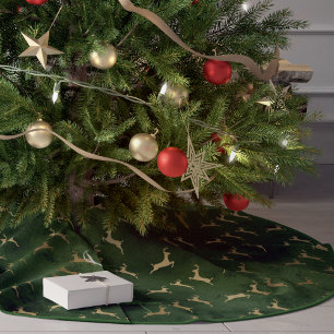 Jupon De Sapin En Polyester Brossé Cerf de Noël Motif Vert Or