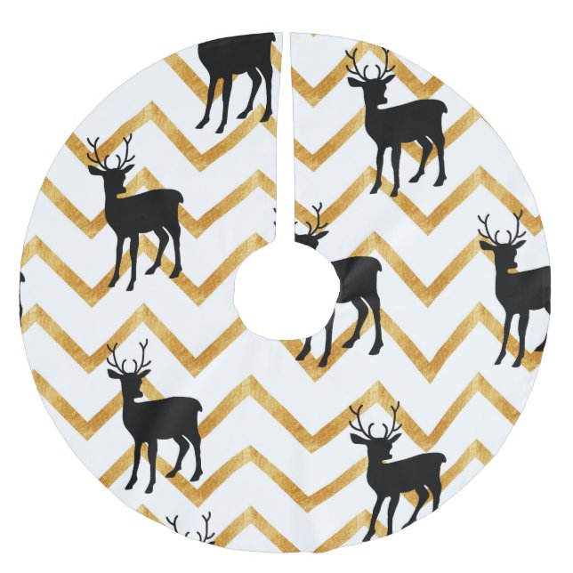 Jupon De Sapin En Polyester Brossé Cerf noir, motif de texture dorée. (Devant)