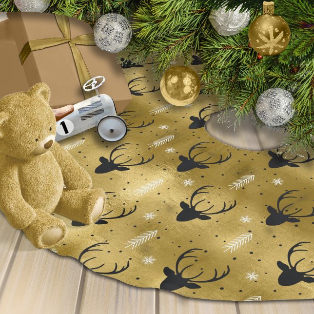 Jupon De Sapin En Polyester Brossé Cerfs Antlers Flèches Motif de Noël Gold ID861 (Créateur téléchargé)