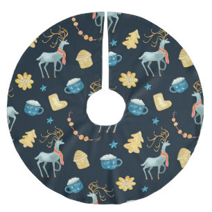 Jupon De Sapin En Polyester Brossé Cerfs de Noël : Aquarelle Motif sans ambages