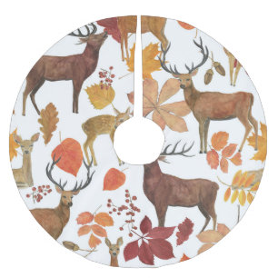 Jupon De Sapin En Polyester Brossé Cerfs, feuilles d'automne : motif d'aquarelle.