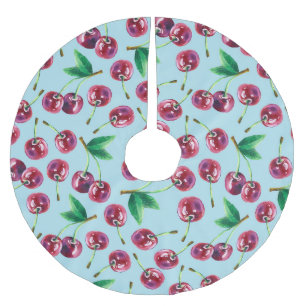 Jupon De Sapin En Polyester Brossé Cerises d'aquarelle modernes : Motif de baies jute