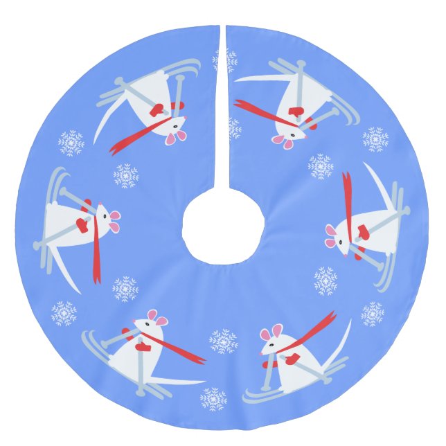 Jupon De Sapin En Polyester Brossé Chalet de ski de Noël Mis Blanches Skieurs (Devant)