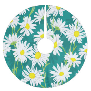 Jupon De Sapin En Polyester Brossé Chamomile Turquoise : Illustration Florale Sans Me