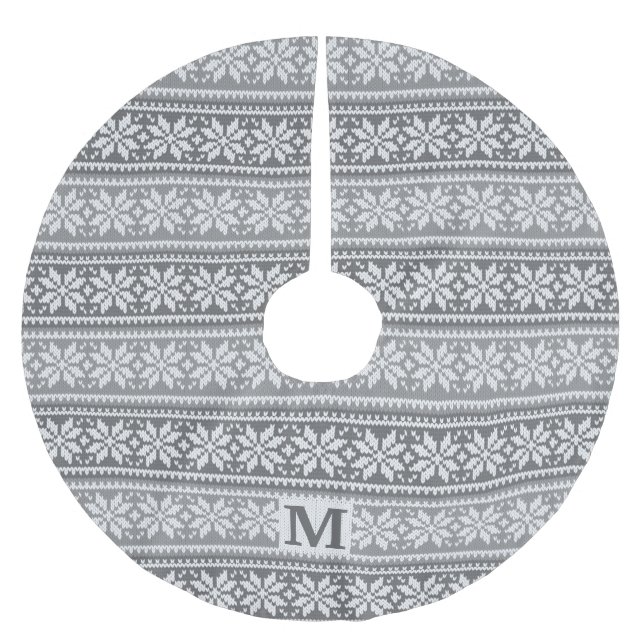 Jupon De Sapin En Polyester Brossé Chandail de knit gris monogramme de Noël (Devant)