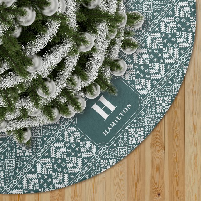 Jupon De Sapin En Polyester Brossé Chasseur vert et blanc Motif Monogramme (Créateur téléchargé)