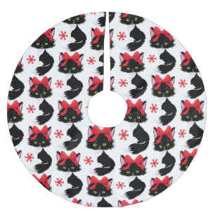 JUPON DE SAPIN EN POLYESTER BROSSÉ CHAT NOIR CUT AVEC NOËL ROUGE