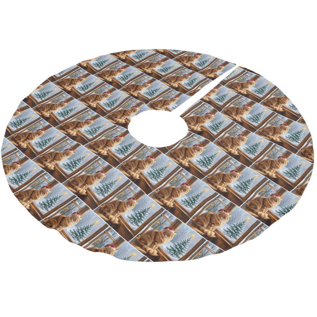 Jupon De Sapin En Polyester Brossé Chat roux de Noël (Angle)