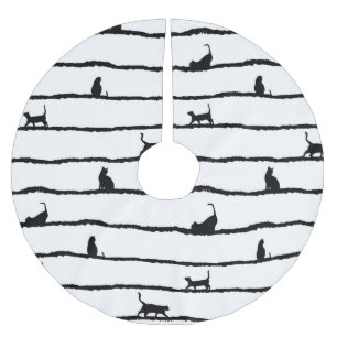 Jupon De Sapin En Polyester Brossé Chat Silhouette rayures Abstrait main tiré Motif