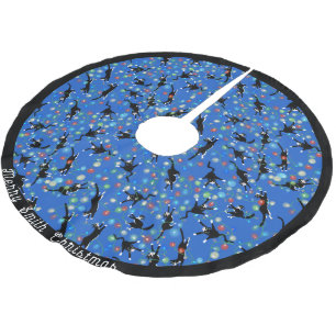 Jupon De Sapin En Polyester Brossé Chats amusants blottis dans les lumières de Noël s