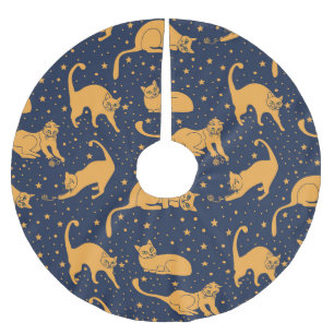 Jupon De Sapin En Polyester Brossé Chats amusants, étoiles, motif spatial.