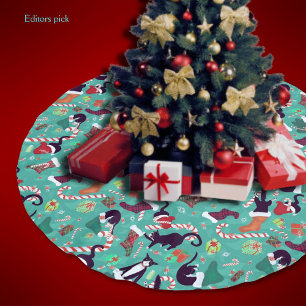 Jupon De Sapin En Polyester Brossé Chats amusants Stockage de Noël