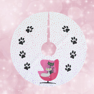 Jupon De Sapin En Polyester Brossé Chats atomiques Chaise rose Empreintes de pattes n