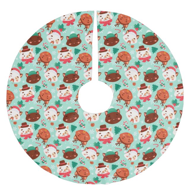 Jupon De Sapin En Polyester Brossé Chats de Noël mignons Jupe Polyester Brossé (Devant)