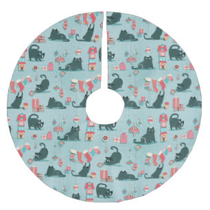 Jupon De Sapin En Polyester Brossé Chats de Noël Vintage