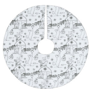 Jupon De Sapin En Polyester Brossé Chats dessinés à la main en noir et blanc & sapin
