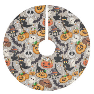Jupon De Sapin En Polyester Brossé Chats drôles de Halloween Fête
