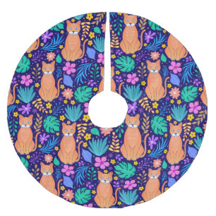 Jupon De Sapin En Polyester Brossé Chats et fleurs tropicales : Motif foncé