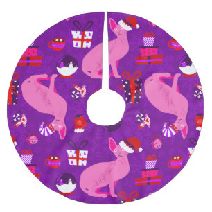 Jupon De Sapin En Polyester Brossé chats sphynx de Noël père Noël sphinx rose