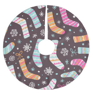 Jupon De Sapin En Polyester Brossé Chaussettes de Noël et flocons de neige : motif vi