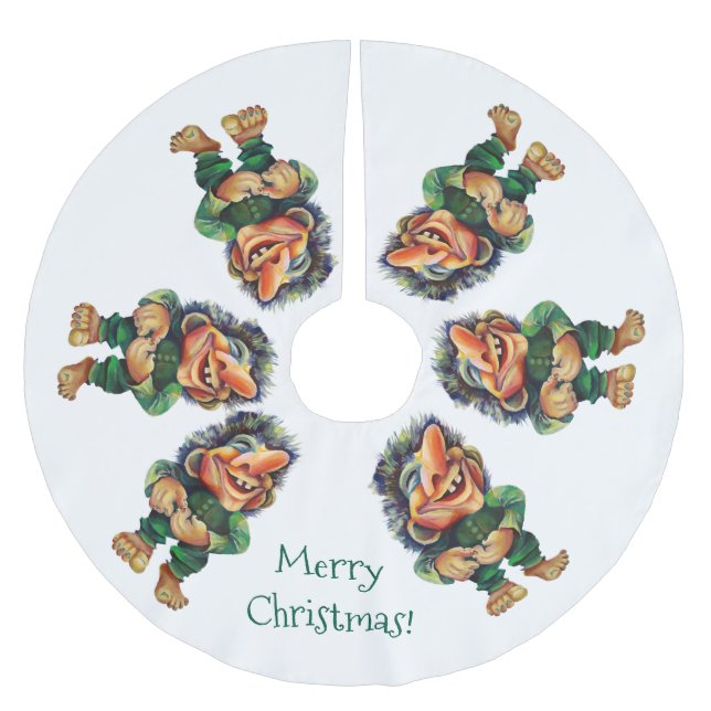 Jupon De Sapin En Polyester Brossé Cheeky Christmas Troll et Tree Delight (Devant)