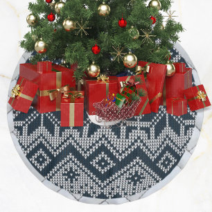 Jupon De Sapin En Polyester Brossé Chemise de Noël laide tricotée blanche et bleu mar