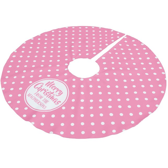 Jupon De Sapin En Polyester Brossé Chemise de Noël Pois rose (Angle)
