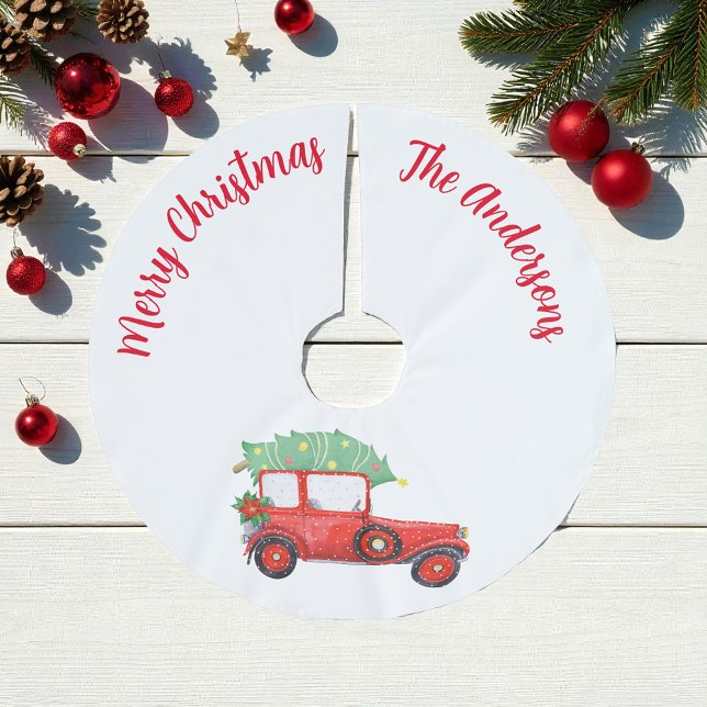 Jupon De Sapin En Polyester Brossé Chemise de Noël Rouge Arbre Blanc (Créateur téléchargé)