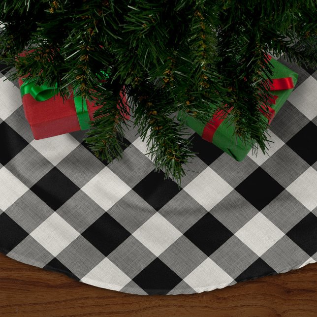 Jupon De Sapin En Polyester Brossé Chèque de buffle noir | Farmhouse Holiday (Créateur téléchargé)