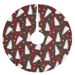 JUPON DE SAPIN EN POLYESTER BROSSÉ CHÈQUE ROUGE & VERT MOTIF & BLANCS