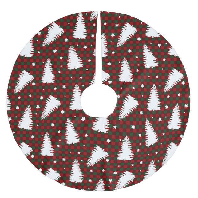 JUPON DE SAPIN EN POLYESTER BROSSÉ CHÈQUE ROUGE & VERT MOTIF & BLANCS (Devant)